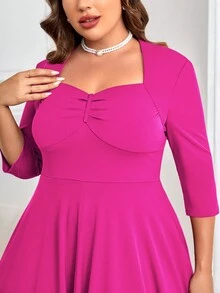 MUXXN Plus Sweetheart Neck Ruched Bust Dress - Hot Pink - View 7