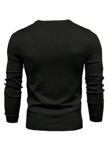 Men Snowman Pattern Long Sleeve Round Neck Sweater, For Halloween - Black - View 2