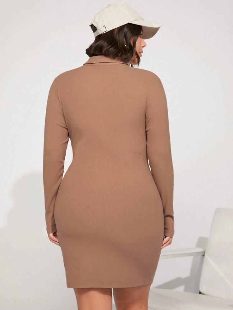 Plus Button Front Bodycon Dress