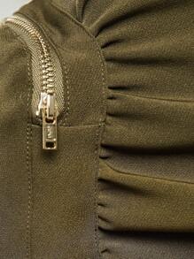 Hauture 褶饰拉链口袋紧身管状迷你连衣裙 - 橄欖綠 - 查看 8