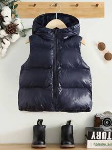 SHEIN 男童单件拉链连帽背心加厚外套 - 彩色 - 查看 1