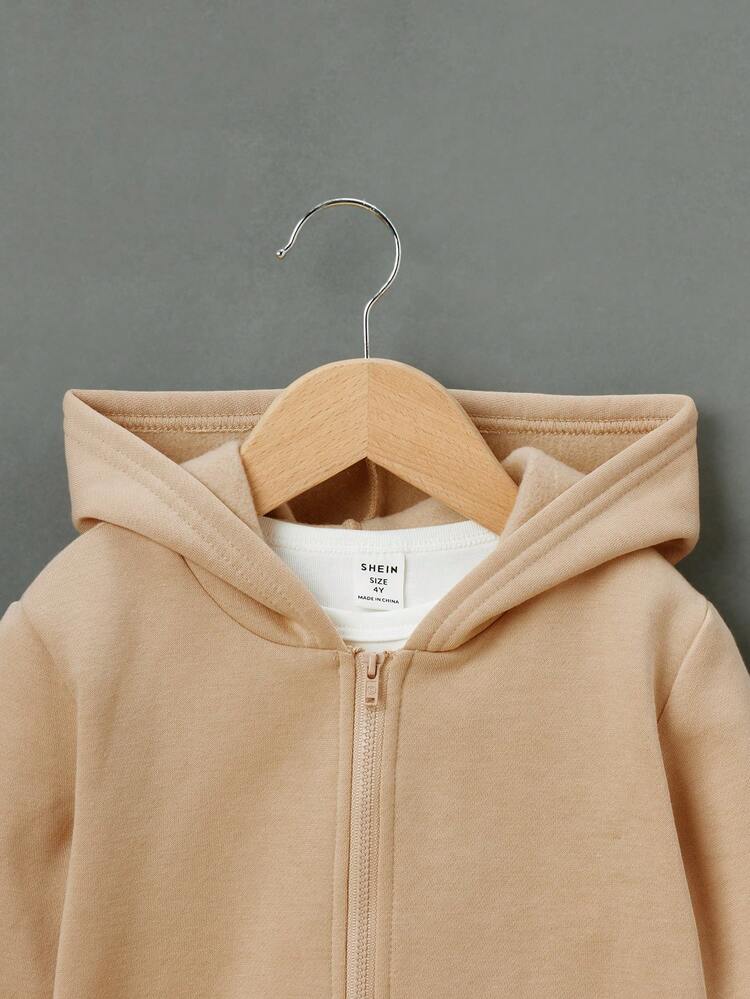SHEIN סווטשירט תרמי עם טלאים של Young Boy - חאקי - ראה 3