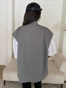 DAZY Áo khoác vest có dây kéo có nắp - Xám - Xem 6