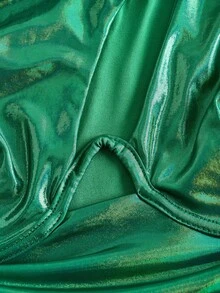 SHEIN ICON 大碼單肩露肩短上衣 - 綠色 - 查看 4