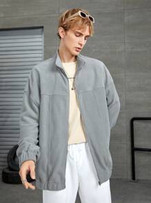 Manfinity Hypemode Oversized Men's Zip Up Drop Shoulder Jacket - Grey - View 1