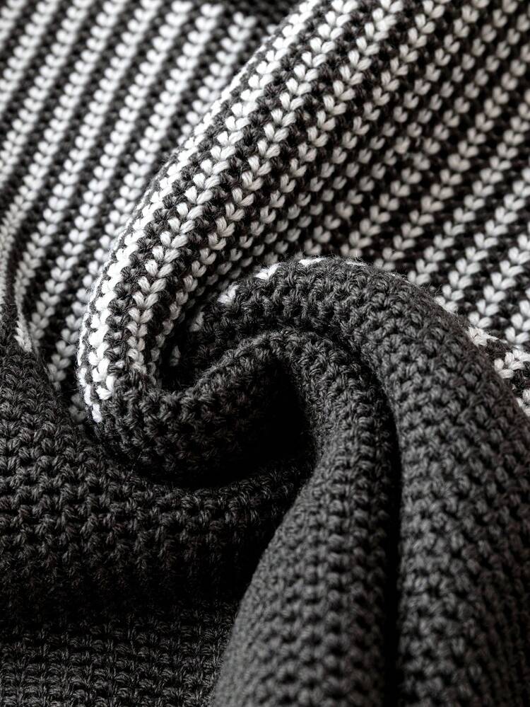 Plus Striped Pattern Colorblock Drop Shoulder Sweater Knit Pullover Fall Winter Sweater