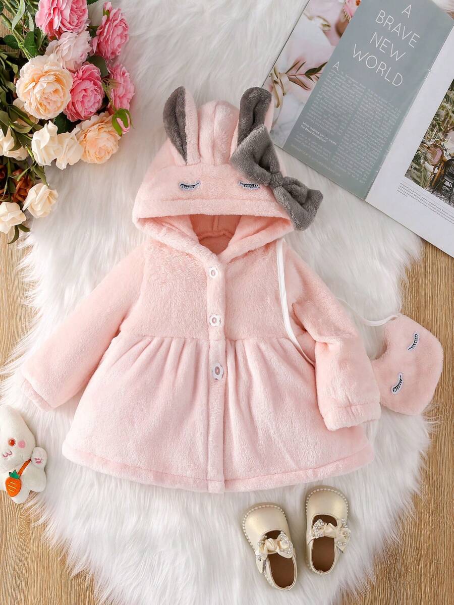 女嬰3D耳朵設計連帽外套和包 - 粉色 - 查看 1