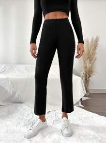 EURMUSE Women's Fashionable Versatile Commuter Rhinestone Decorated Pants - Black - View 4