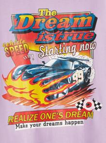 Manfinity RebelGame 男士汽車和標語圖案T恤 - 紫色 - 查看 3