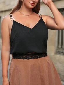 SHEIN Frenchy Hơn Chất rắn Cami ngọn - màu đen - Xem 5