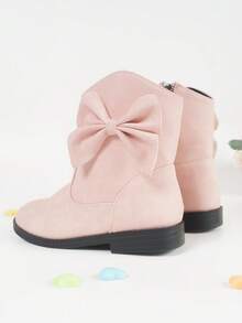 新款秋冬重型平底舒適防滑女童大蝴蝶結靴子，非常適合萬聖節和聖誕節派對 - 粉色 - 查看 3