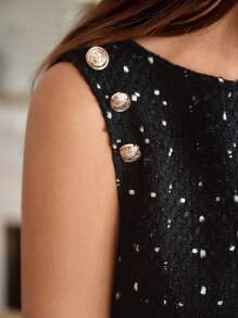 SHEIN Frenchy 波點圖案荷葉邊洋裝 - 黑色 - 查看 2