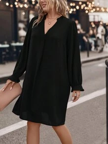 SHEIN LUNE Cộng với váy dài cổ khía - màu đen - Xem 1