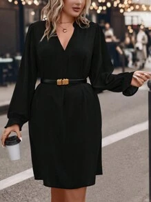 SHEIN LUNE Cộng với váy dài cổ khía - màu đen - Xem 3