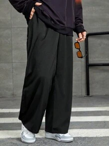 Manfinity Hypemode Weit Geschnittene Herrenhose Mit Schrägen Taschen - Schwarz - Übersicht 6