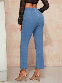 SHEIN Privé Flared Jeans Details - Light Wash - View 2