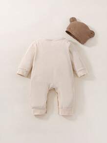 SHEIN Bebé niño Recién nacido Bebé Mono con estampado de letra & Sombrero - Albaricoque - Ver 2