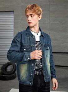 Manfinity Hypemode Men Flap Pocket Denim Jacket - Blue - View 4