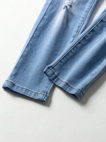 男小童破洞斜口袋破洞牛仔褲 - 淺色水洗藍 - 查看 4