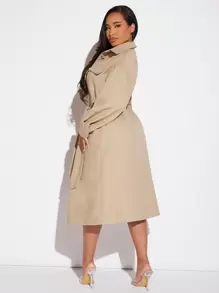 SHEIN SXY Abrigo con bolsillo con solapa de hombros caídos - Caqui - Ver 2