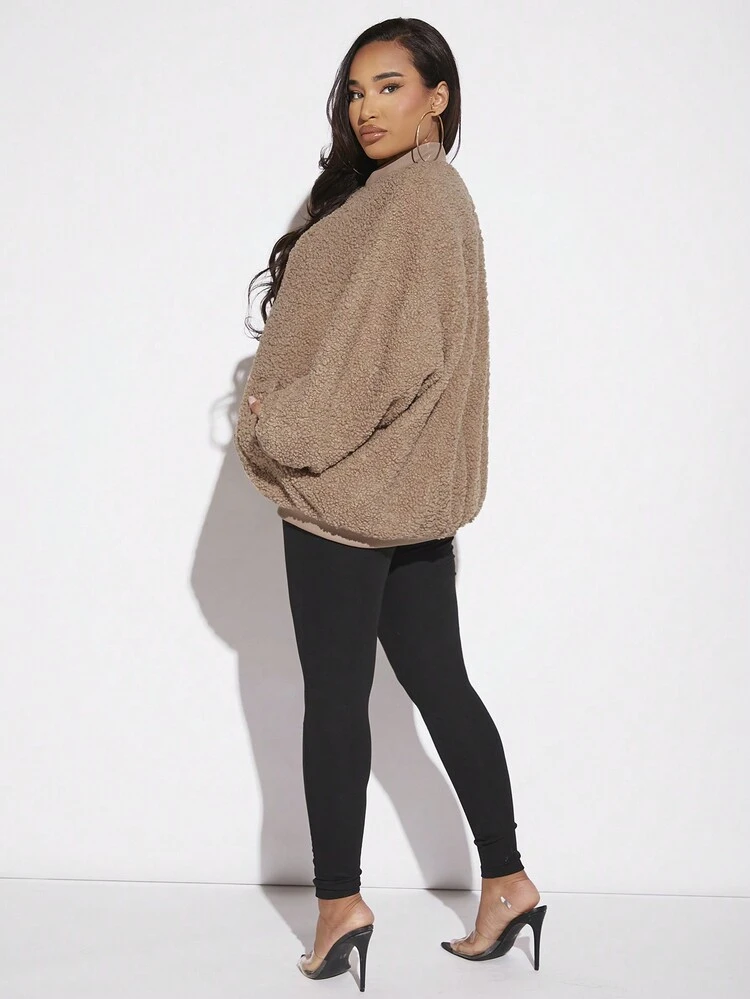 Zip Up Drop Shoulder Teddy Coat