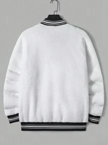 RueChic 男士字母貼布條紋飾邊落肩袖絨毛學院風夾克 - 白色 - 查看 2