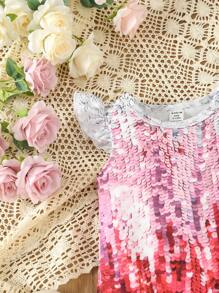 Baby Girl Contrast Sequin Ruffle Hem Dress - Multicolor - View 3