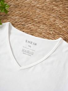 INAWLY 大碼素色V領T恤