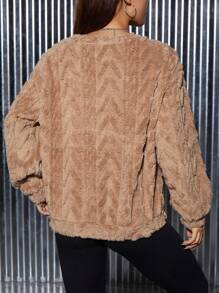 SHEIN EZwear Letter Patched Drop Shoulder Sweatshirt - Brown - View 2