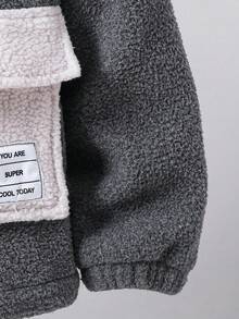 Tween Boy 1pc Letter Patched Flap Pocket Zip Up Teddy Coat - Multicolor - View 3