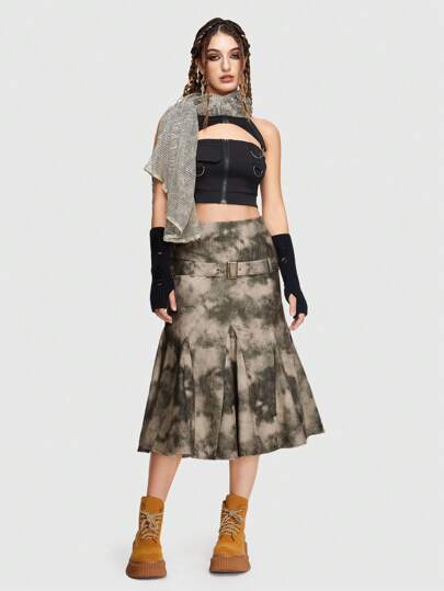 Grunge Punk Jupe Tie Dye Ceinturé