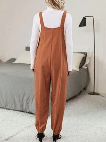 SHEIN LUNE Solid Slant Pocket Overall Jumpsuit Without Tee - Rust Brown - View 2