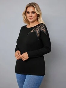 RueChic Plus Star Print Slim Fit Top - Black - View 3