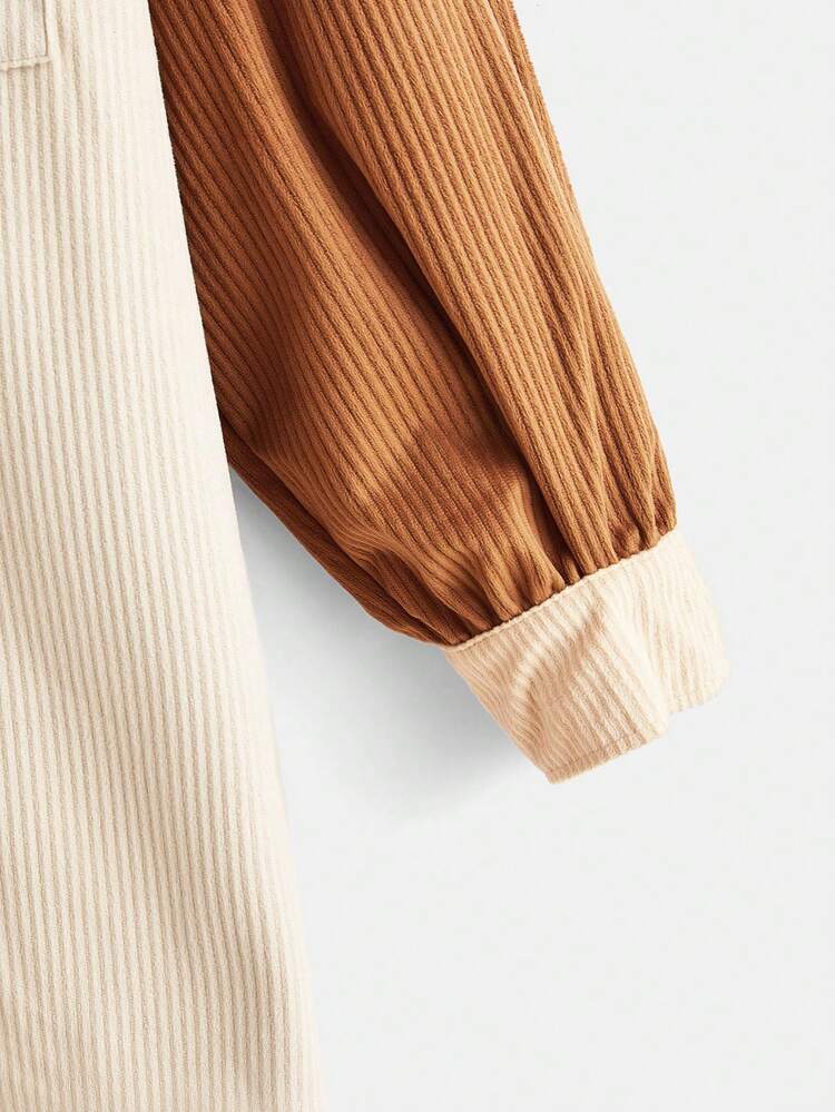 Plus Colorblock Flap Pocket Drop Shoulder Coat