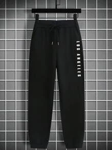 Manfinity Homme 男款寬鬆字母印花束口腰運動長褲 - 黑色 - 查看 2