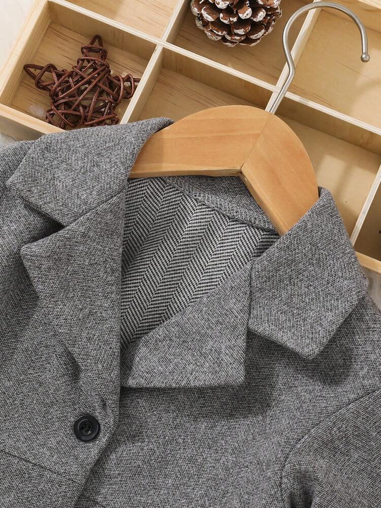 Baby Boy Lapel Neck Pocket Patched Button Front Overcoat Without Sweater