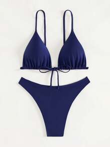 Bộ bikini tam giác buộc dây phía trước - Màu xanh bụi bặm - Xem 1