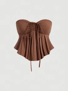 SHEIN MOD Áo ống có viền dây rút phía trước - Màu nâu  Mocha - Xem 5