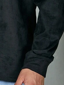 男士骷髅印花落肩卫衣，万圣节适用 - 黑色 - 查看 4