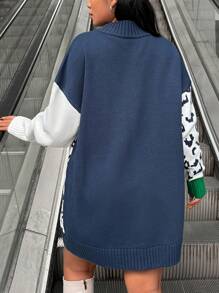 RueChic 豹纹拼色落肩毛衣，适合冬季 - 彩色 - 查看 2