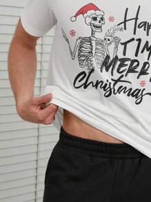 RueChic Men Christmas Slogan Graphic Lounge Set - Black - View 6