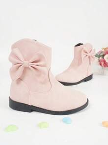 新款秋冬重型平底舒適防滑女童大蝴蝶結靴子，非常適合萬聖節和聖誕節派對 - 粉色 - 查看 8