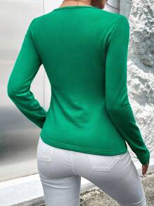 SHEIN Essnce Solid Split Hem Tee - Green - View 2