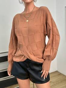 SHEIN Essnce Solid Batwing Sleeve Sweater - Khaki - View 3