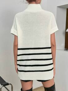 SHEIN Essnce Striped Pattern Zipper Front Sweater Vest - Black and White - View 3