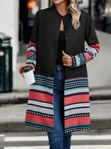 EMERY ROSE 休閒鈕扣 口袋幾何 條紋女士常規外套 - 彩色 - 查看 6