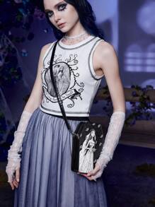 Corpse Bride | ROMWE Mini Novelty Bag Dark Figure & Butterfly Pattern For Work - Black - View 1