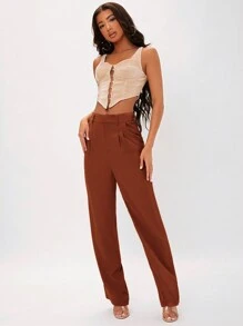 SHEIN Tall Solid Suit Pants - Coffee Brown - View 4