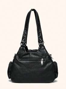 ROMWE Grunge Punk Medium Shoulder Bag Punk Minimalist Zipper For Work, School , Goth - Black - View 2