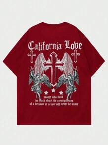 ROMWE MEN Street Life Nam In khẩu hiệu & Wing Áo thun - Đỏ - Xem 1